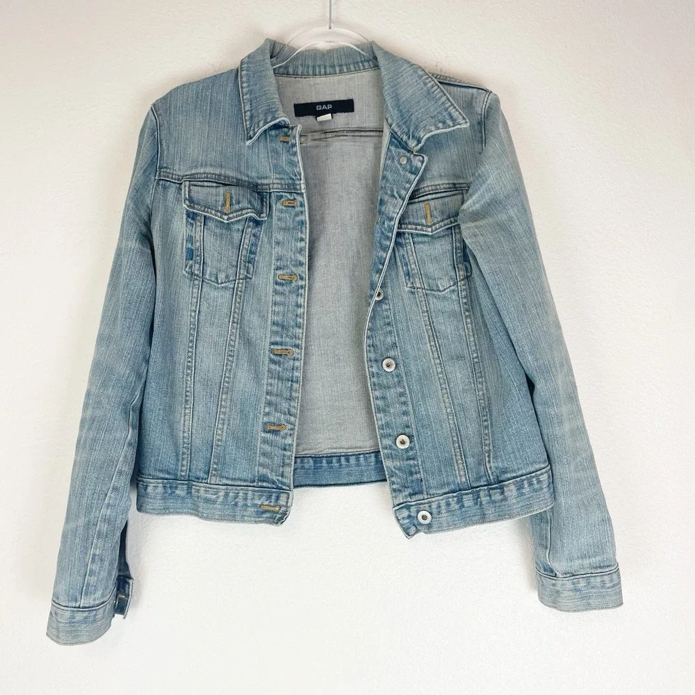 Vintage Gap‎ Denim Jean Jacket Womens Medium Y2K Graphic Print City Glam Blue M